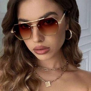 1pc Unisex High-End Polygonal Metal Double Nose Bridge, Aviator Frame